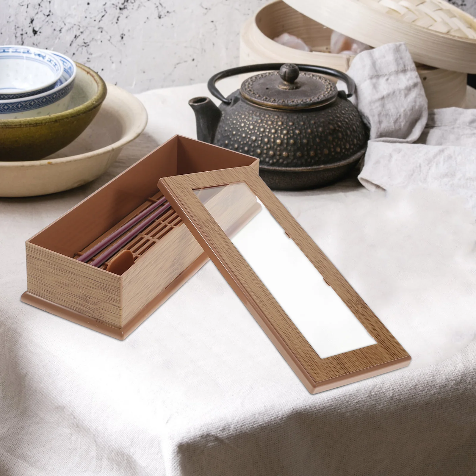 

1Pcs Eco-Friendly Chopstick Holder Natural Clamshell Design See-Through Window Secure Grip Base Tableware Organizer