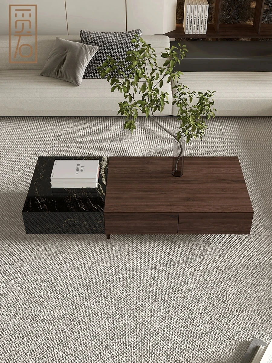 

Italian natural marble coffee table modern simple light luxury rectangular furniture combination