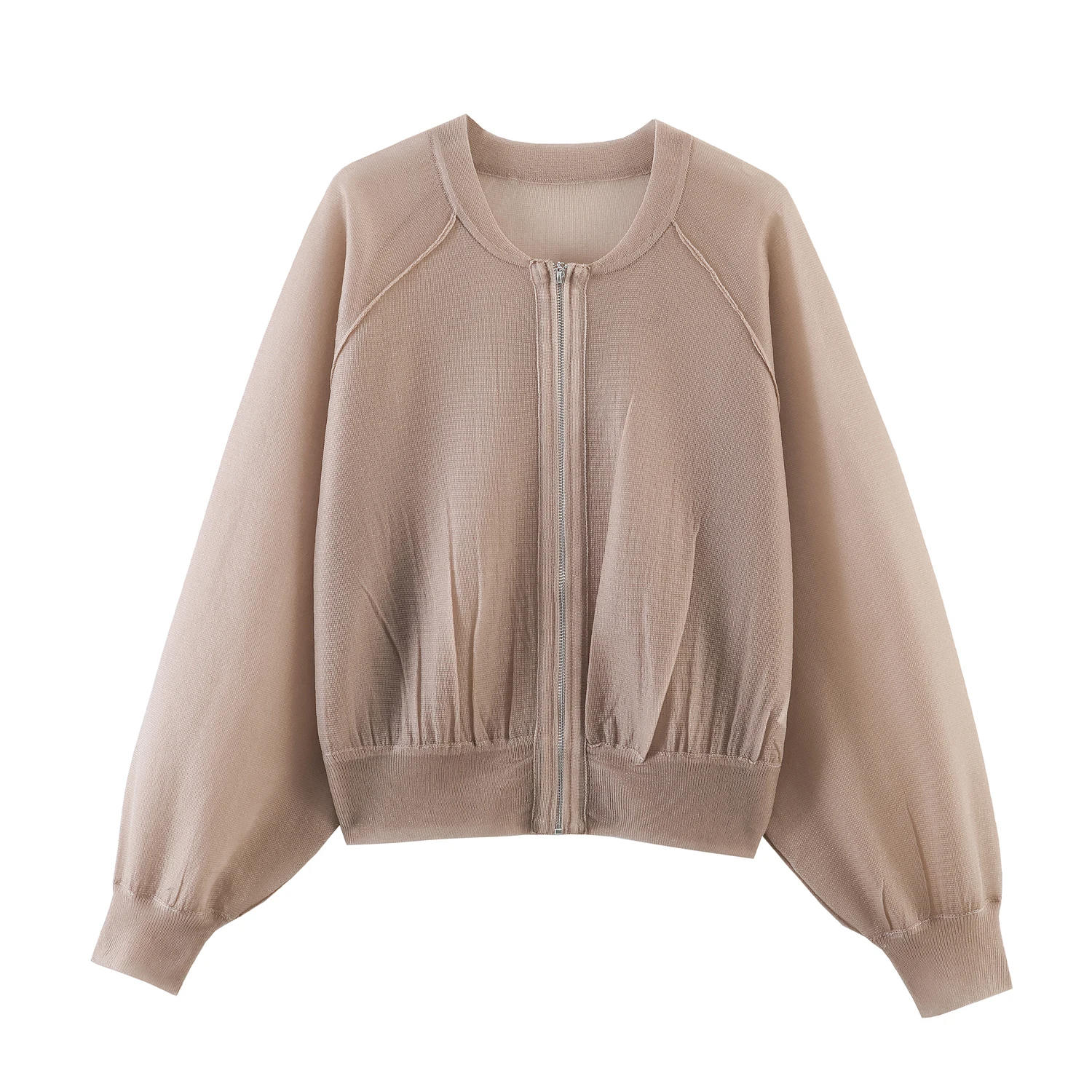 

Новинка Весна/Лето 2026: Женская вязаная куртка-пилот с длинным рукавом и круглым вырезом