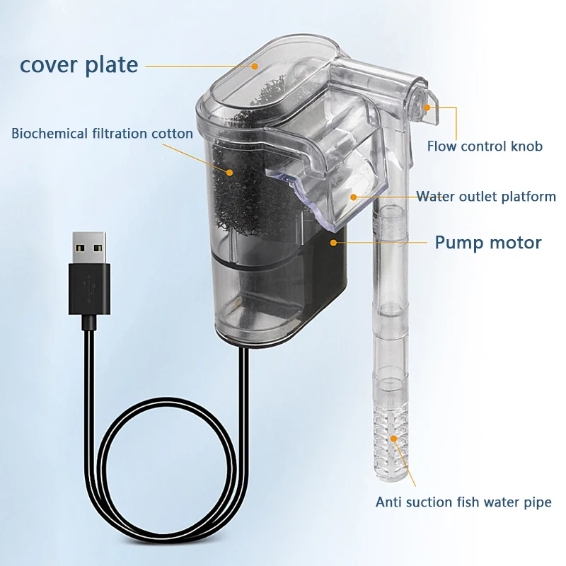 1 x neuer Hängefilter für Aquarien, Mini-Filter, USB, 2,5 W, 250 H/L, geeignet für Aquarien unter 30 cm, Aquarien – Detail 3