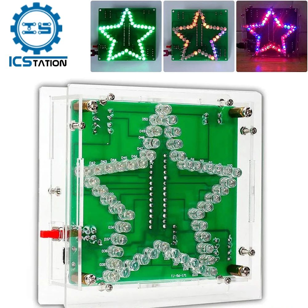 

DIY Electronic Kit 3D Five-Pointed Star Water Light Flashing LED Valentine's Gift Soldering Project Practice Music Player