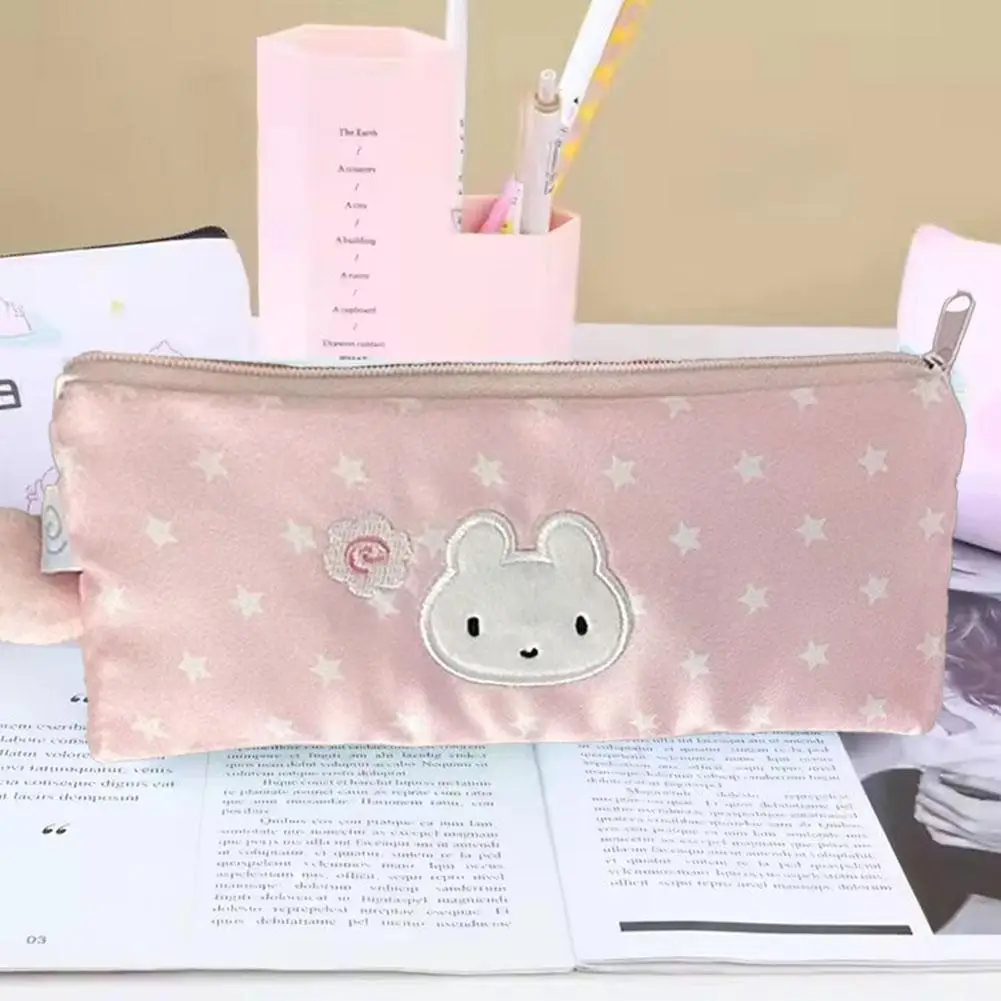 Cartoon Rosa Stift Tasche Reißverschluss Design Stern Kaninchen Muster Federmäppchen Große Kapazität Schreibwaren Organizer Bleistift Tasche
