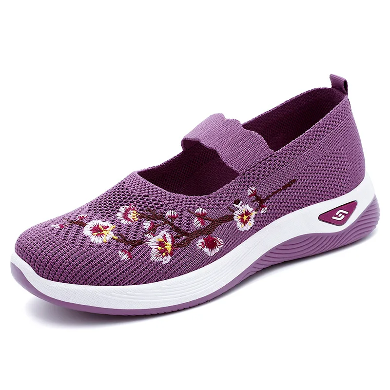 Zapatillas de deporte con bordado Floral para mujer, zapatos informales, antideslizantes, de malla suave y ligera, transpirables, con plataforma, para caminar, Otoño, 2024