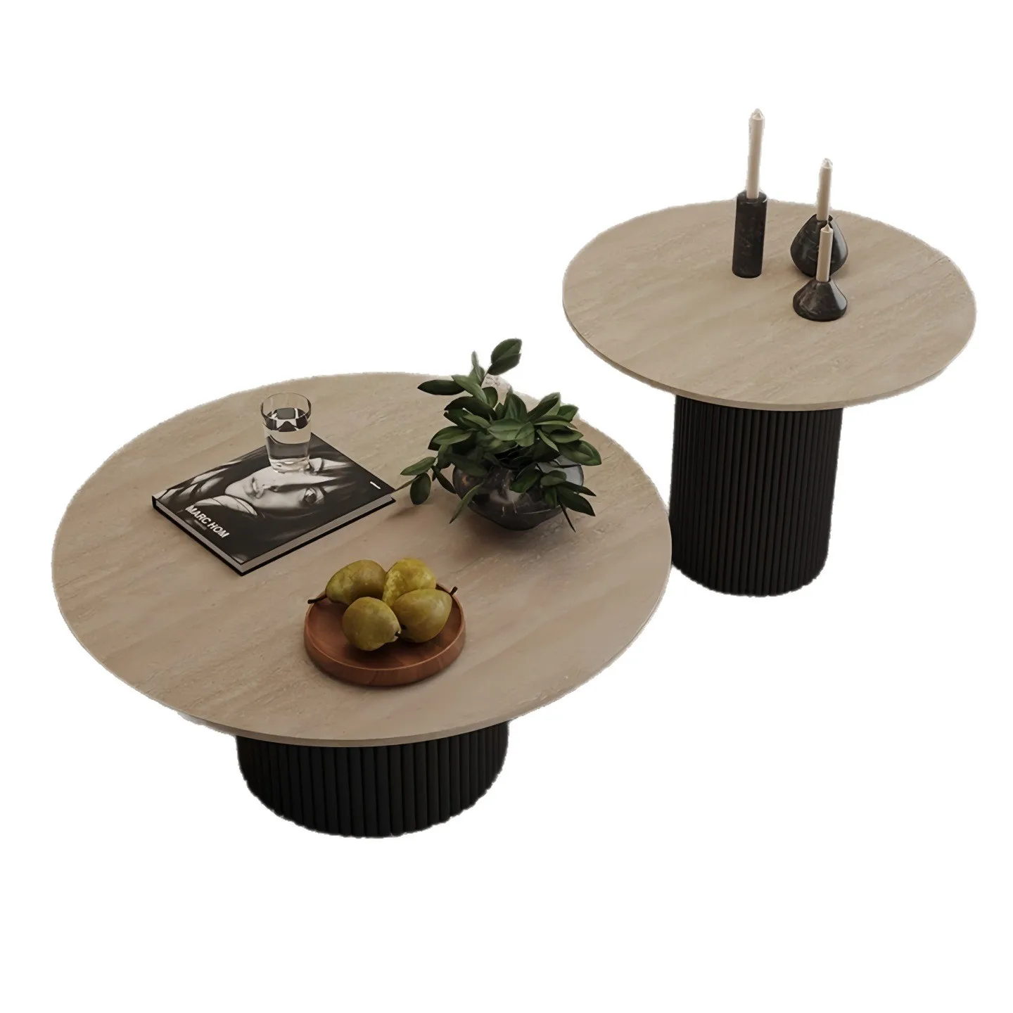 الترافرتين، بلاطة الصخور، طاولة القهوة، المجموعة، مستديرة، غرفة المعيشة، منزلية، شقة صغيرة بسيطة، حديثة #1