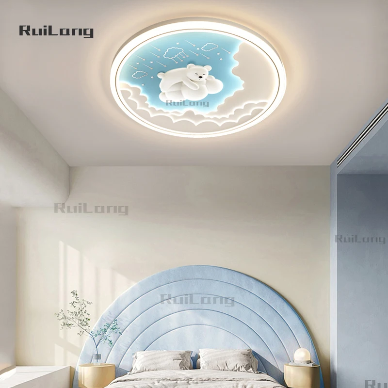 Plafoniera per camera dei bambini Orso Design Cartoon Lampadario per bambini Ragazzi Ragazze Arredamento camera da letto Simpatico animale Nuvola Lampada da soffitto a LED lampara