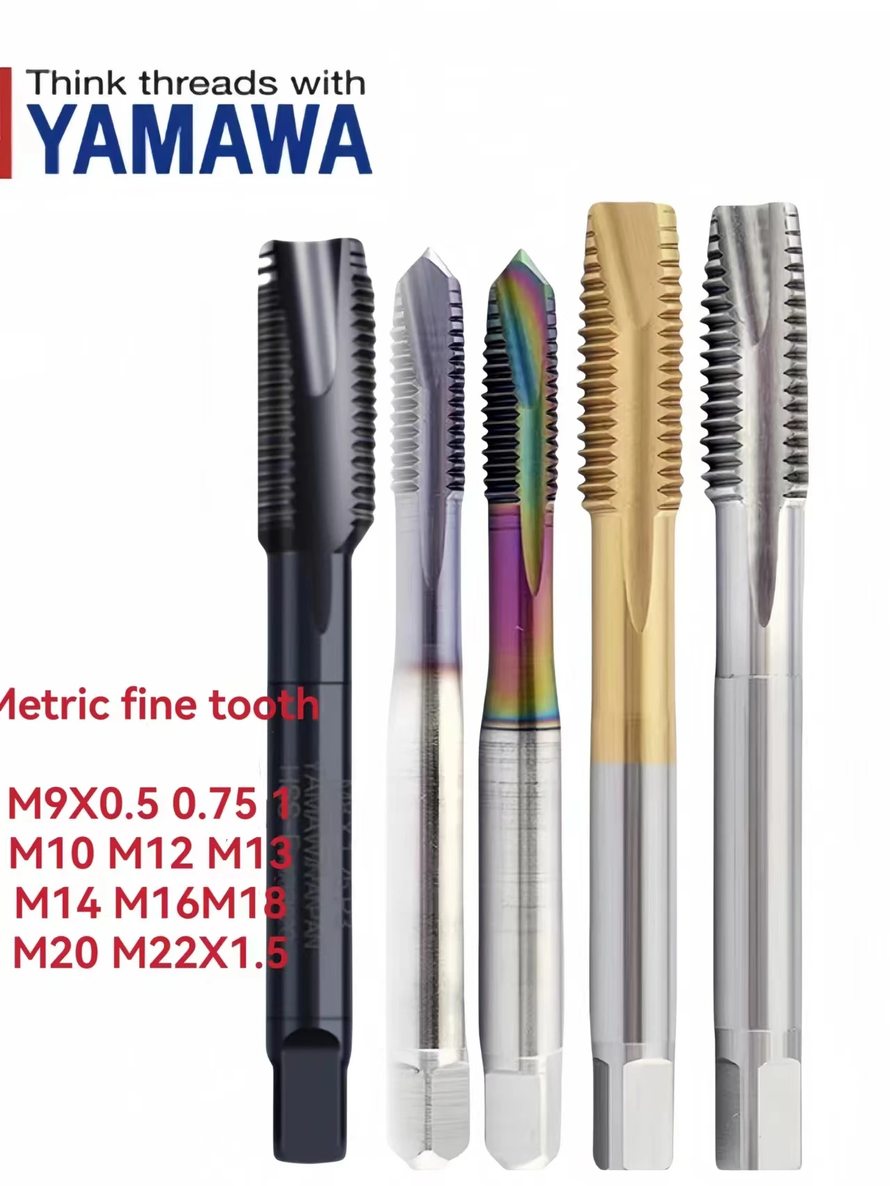 1PCS YAMAWA metric fine teeth Spiral Pointed Tap M9 M10 M12 M14 M16 M18 M20 M22 0.5 0.75 1 1.5 OX For Stainless Steel