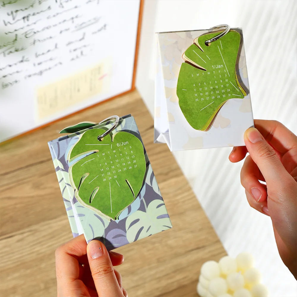 Leaf Shaped Calendar White Kraft Paper Desktop Calendar Mini Desk Calendar Simple For Scheduling Event Planning Office