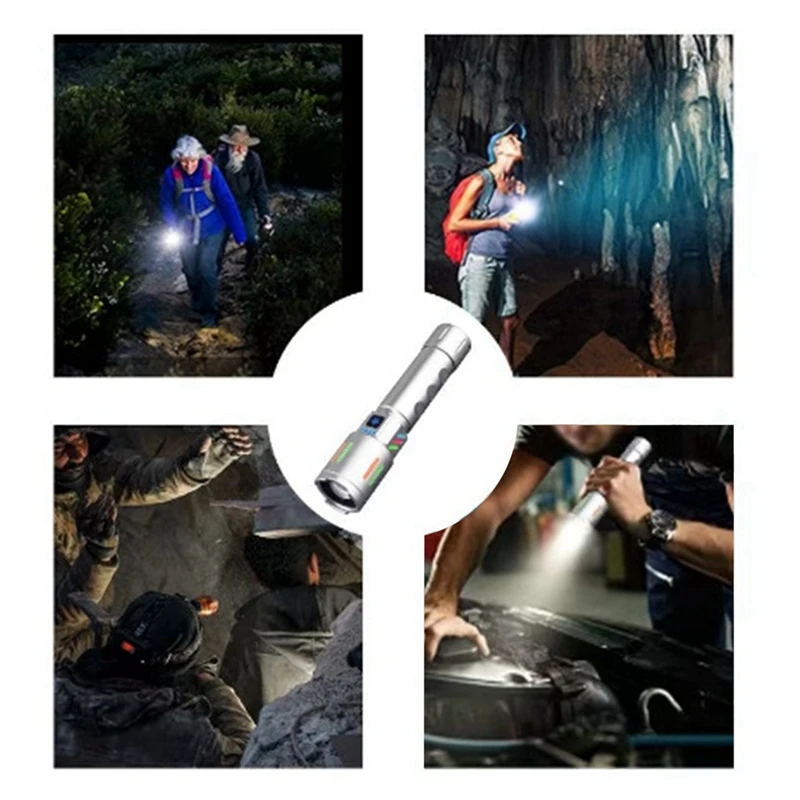 Led Rechargeable Aluminum Alloy Flashlight Outdoor Multi-Function Retractable Flashlight Convenient Flashlight Lighting