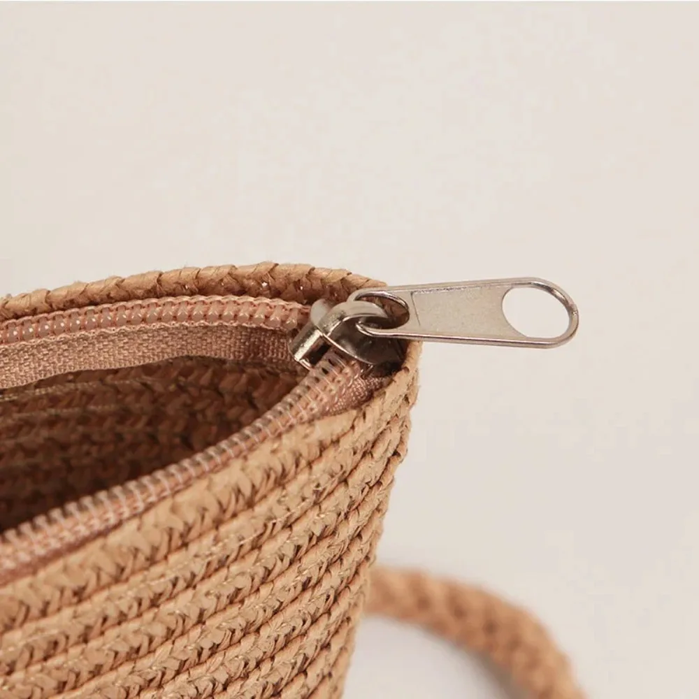 Cute Straw Woven Shoulder Bag Cartoon Bear Handmade Coin Purse Beach Princess Messenger Bags Kids