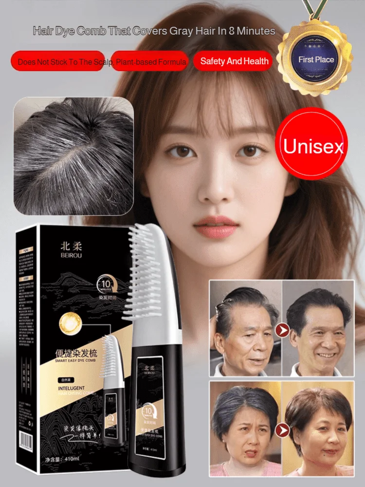 

410ML Quick Hair Dye Brush for Gray Hair, Plant-based Hair Dye, Easy Comb Black Comb Dye Smart Coloring Brush with Herbal Formul