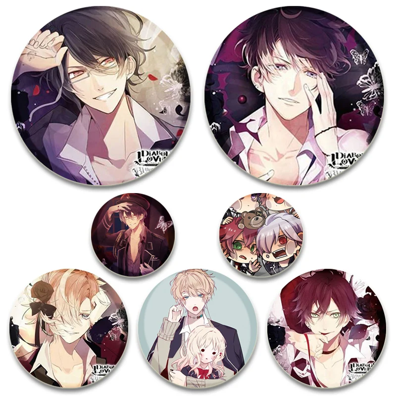 Anime Diabolik Lovers Brooches Round Creative Pins Komori Yui Sakamaki Reiji Shu Ririe Ayato Kanato Cartoon Badge Bag Accessorie