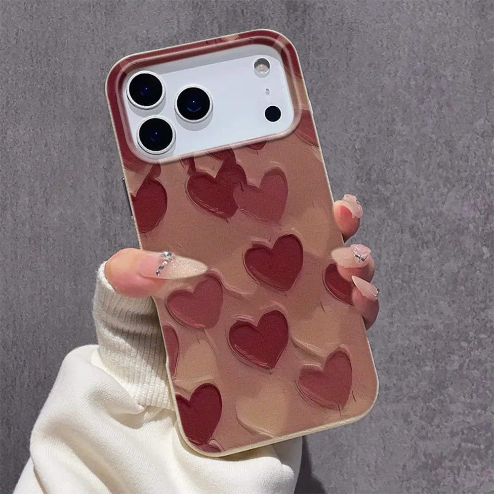 INS Red Heart Lychee Texture Soft Phone Case For Samsung A36 S26 S25 S24 S23Ultra A34 A35 A54 A55 A15 A16 A17 A07 A06 A26 A56