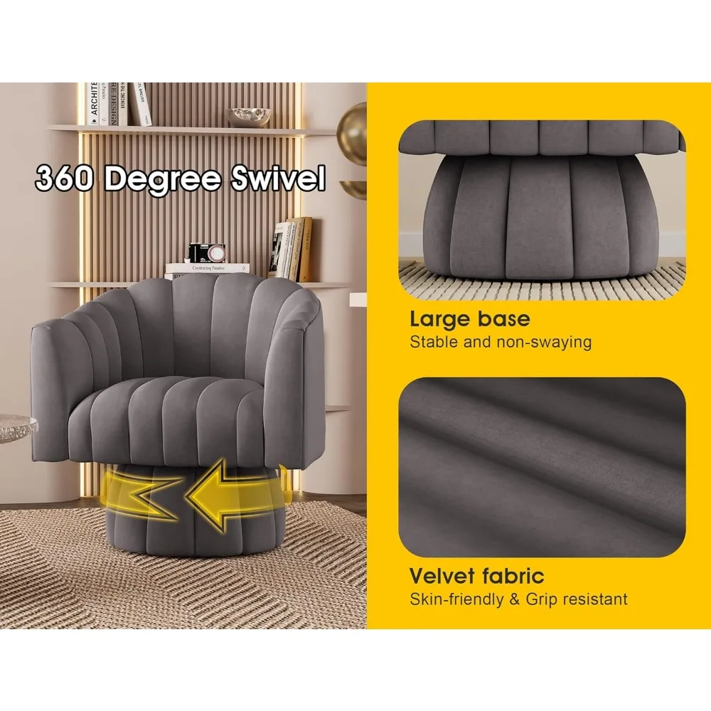 كرسي صالة دوار حديث لمنتصف القرن يدور 360 درجة، أريكة منجدة مخملية مستديرة مع نسيج رقيق للراحة #6