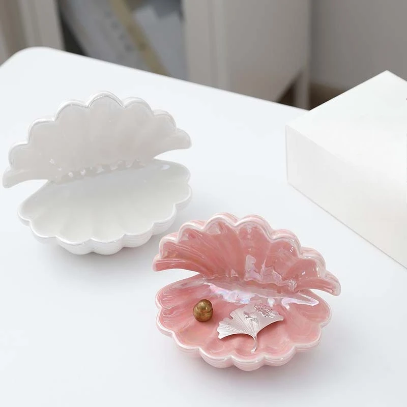 1PC Ceramic Shell Jewelry Earrings Accessories Storage Display Tray Dressing Table Craft Small Ornaments