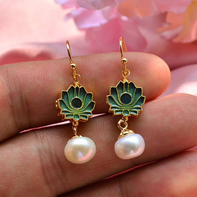 Sweet Lotus Flower Natural Freshwater Pearl 14K Gold Filled Female Drop Earrings Jewelry For Women Anti Allergy Gifts