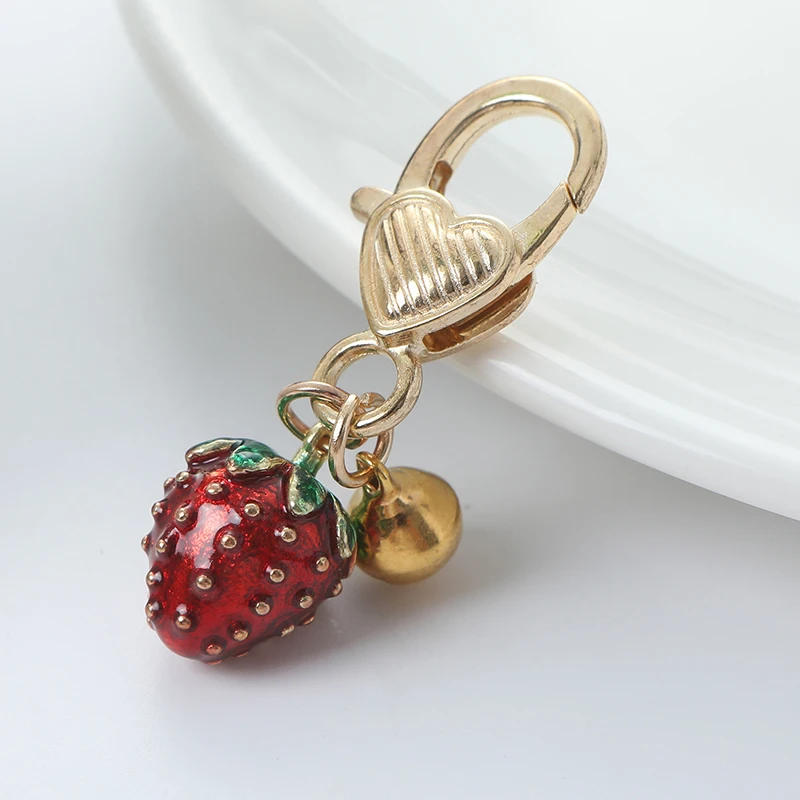 Lovely Strawberry Keychain Fruit Keyring Phones Lanyard Pendant Creative Bell Bag Pendant Jewelry Accessories Holiday Gift