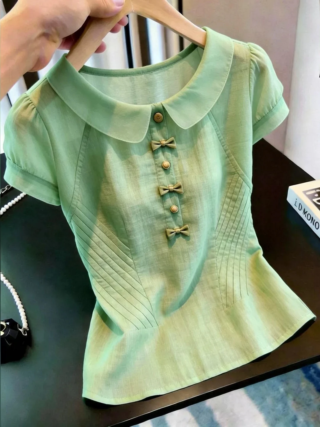Elegant Ladylike Short Sleeve Shirt Chic Turn-down Collar Korean Style Commute Fashion Women's Shirt Stylish Ageless Top