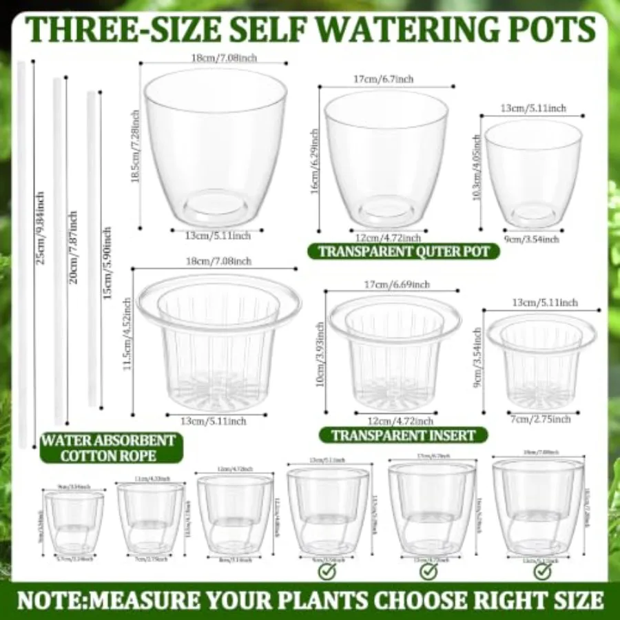 Indoor self-watering plant pots for flowers and succulents, plastic material, transparent color, 18 pcs set with inner pot and