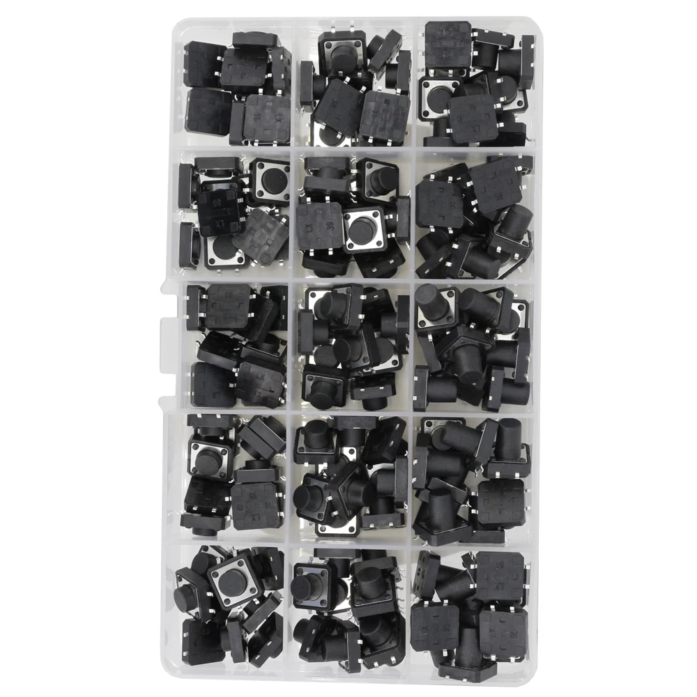 150 PCS 15 Models 12*12 Tact Switch Tactile Push Button Switch Kit Height: 4.3 5~13MM DIP 4P Micro Switch 12x12 Key Switch