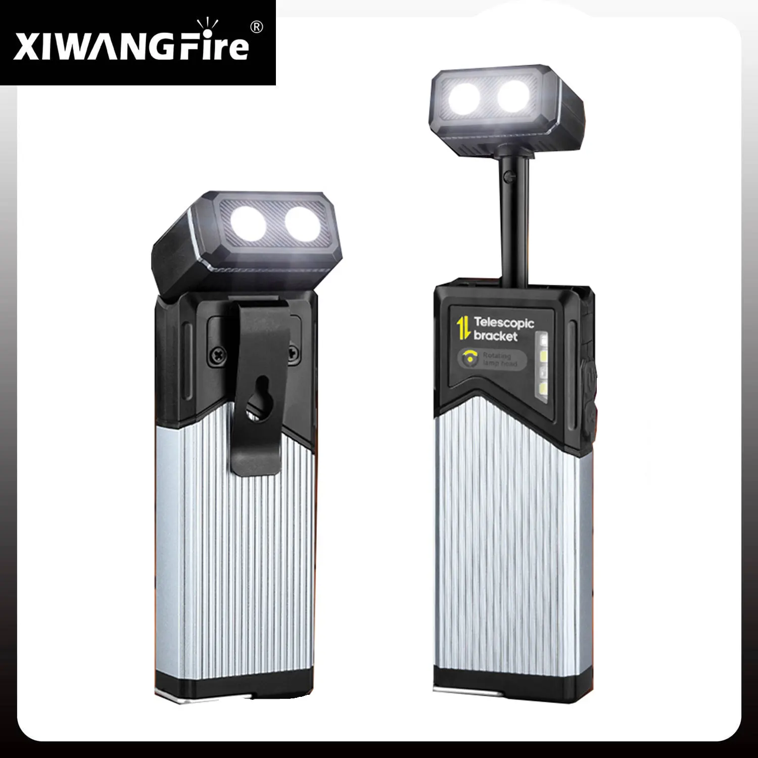 مصباح يدوي LED متعدد الوظائف قابل لإعادة الشحن مع مشبك مغناطيسي/مشبك محمول تلسكوبي خارجي مقاوم للماء 5 أوضاع إضاءة