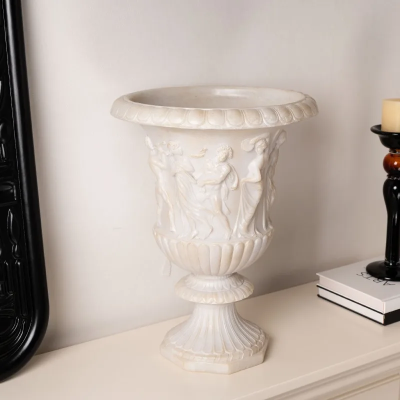 Resin Large Opening Vases Figure Relief Sculpture Living Room Desktop Ornament Vintage Art Vases Luxury Creative Home Decor