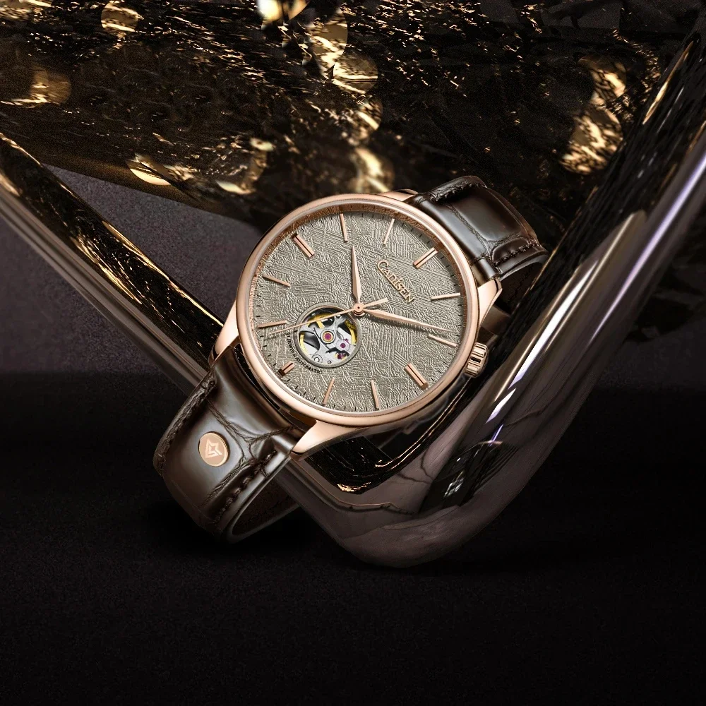 Cadisen Per Orologio Da Uomo Meteorite Miyota Movimento Scheletro Meccanico Automatico Maschile Orologio Da Polso Casual Zaffiro 5atm Impermeabile