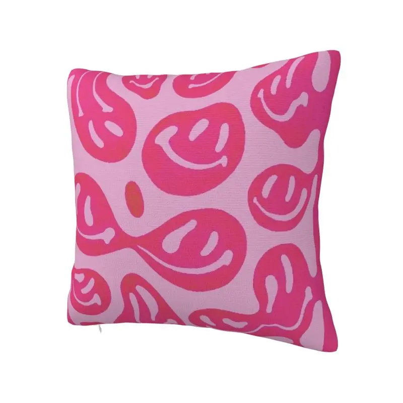 Hot Pink Melted Smiley Face Psychedelic Pattern Pillow Decoration Pink Girl Purple Letter Aesthetic Cushions for Sofa Pillowcase