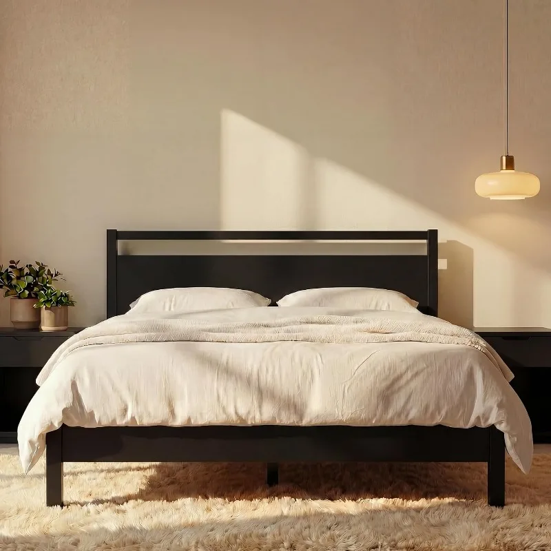LIFEMENT Signature Wood Platform Bed Frame with Headboard, Essential, Noise Free, Under Bed Storage, No Box Spring Needed