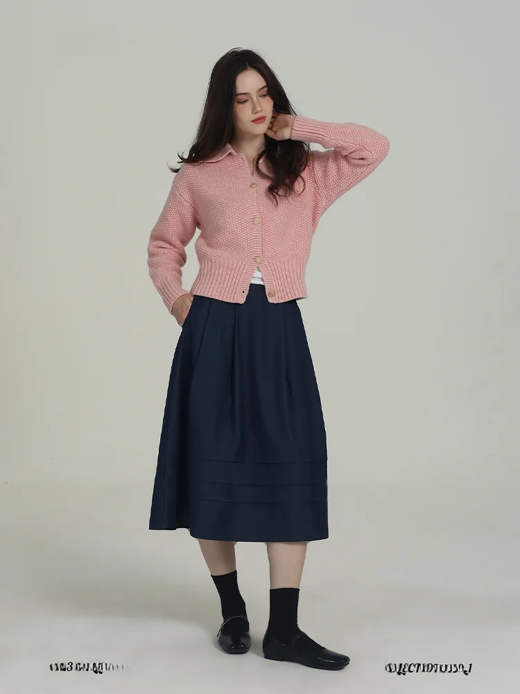 

Женская юбка Mouti миди с высокой талией, А-силуэт, стройнящий дизайн, повседневная, однотонная, из шерстяной смеси, плиссированная, художественная, элегантная