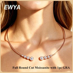 EWYA Luxury Round Bezel Bubble Moissanite Open Choker Neck Chain for Women S925 Silver 4-Stone Diamond Cuff Collar Necklace Gift