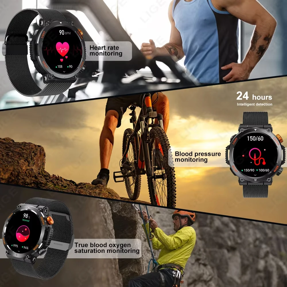 LIGE nuevo reloj inteligente para hombre, brújula, linterna LED, calorías, militar, deporte al aire libre, reloj deportivo para hombre, llamada inalámbrica, reloj inteligente 2024