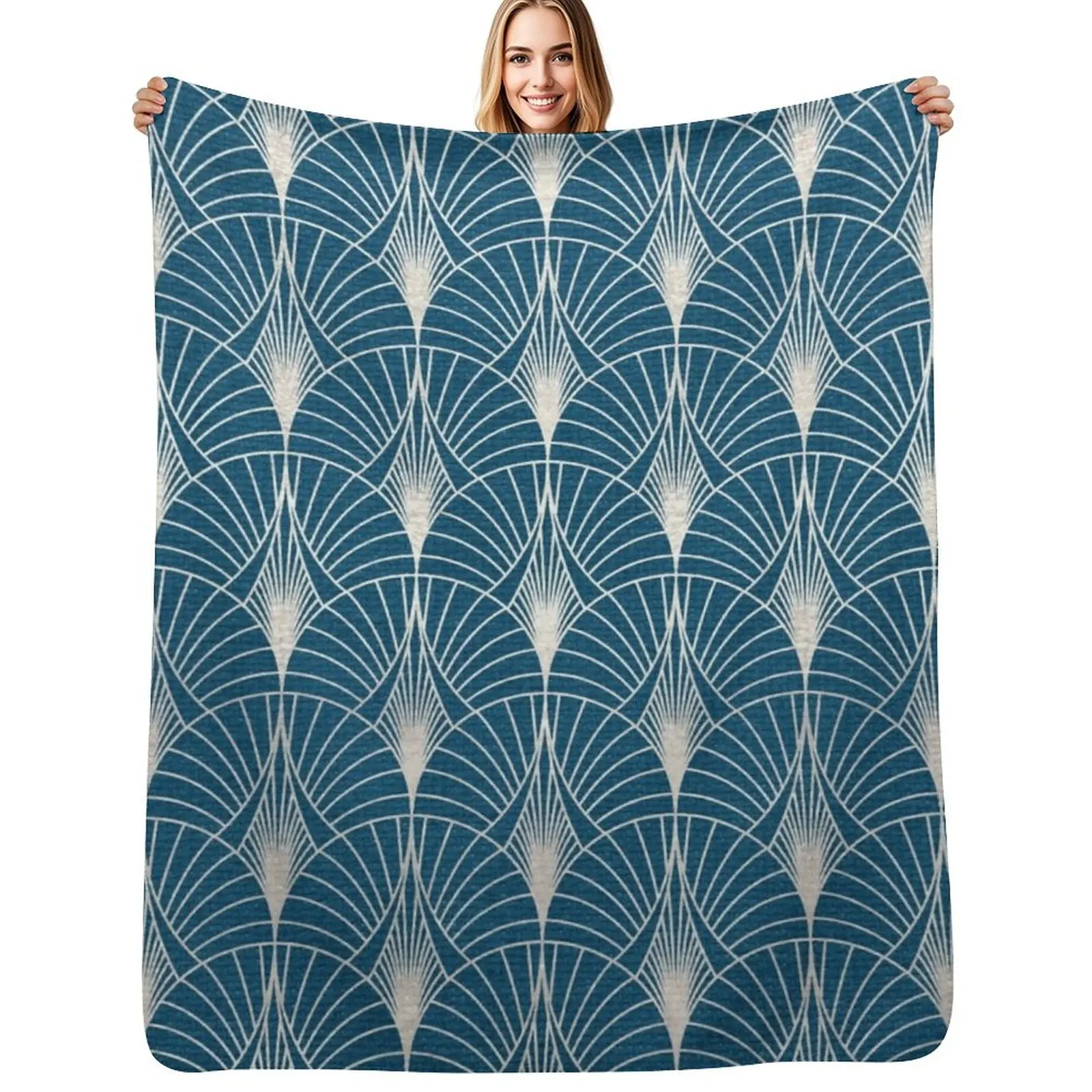 

(Faux) Turquoise and (Faux) Silver Art Deco Pattern Throw Blanket Extra Large Throw Moving Thermal Blankets
