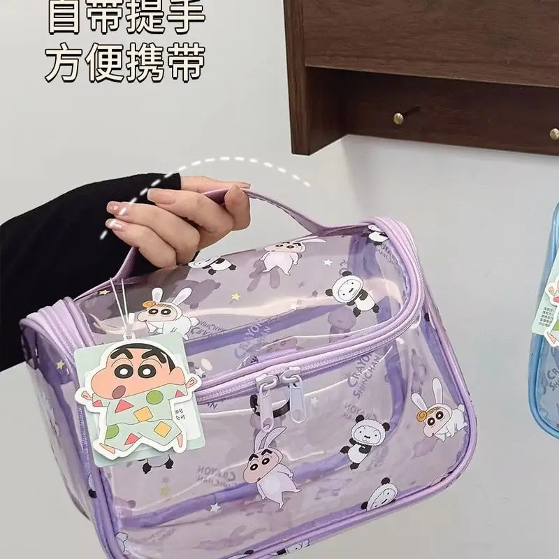 

Cute Crayon Shin-Chan Transparent Cosmetic Bag With Handle Summer Waterproof Toiletry Pouch Portable Travel Storage Makeup Bag