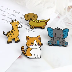 Cartoon Enamel Pins for Kids Cute Blue Elephant Small Cat Sausage Dog Giraffe Brooch Animal Badges Women Men Shirt Lapel Jewelry