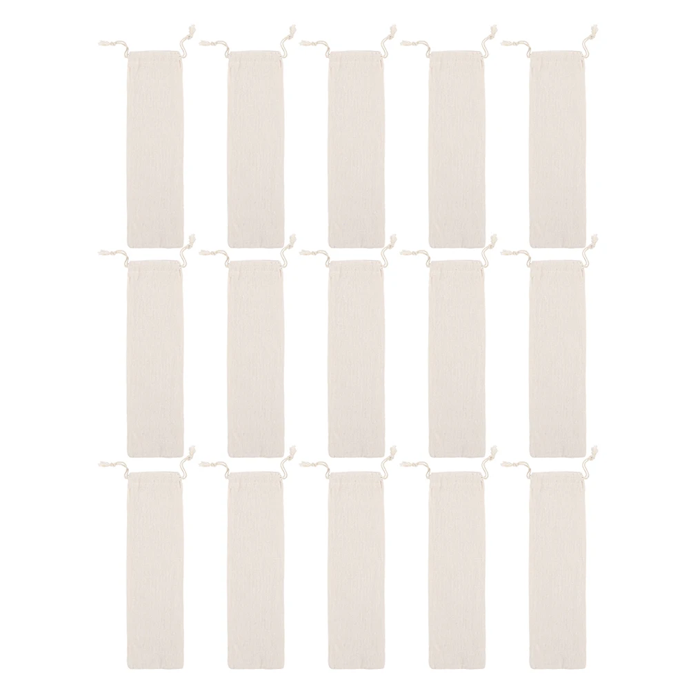 

15 Pcs Straw Storage Bag Cotton Linen Cutlery Pouch Drawstring Kitchen Organizer Home Storage Tool Eco Friendly Gift