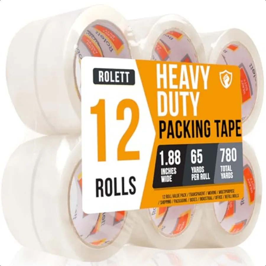 

Упаковочная лента, 12 рулонов транспортировочной ленты, сверхмощная упаковочная лента, 1,88 x 65 ярдов, 780, всего ярдов, прозрачная упаковочная лента, сменные стержни для Sh