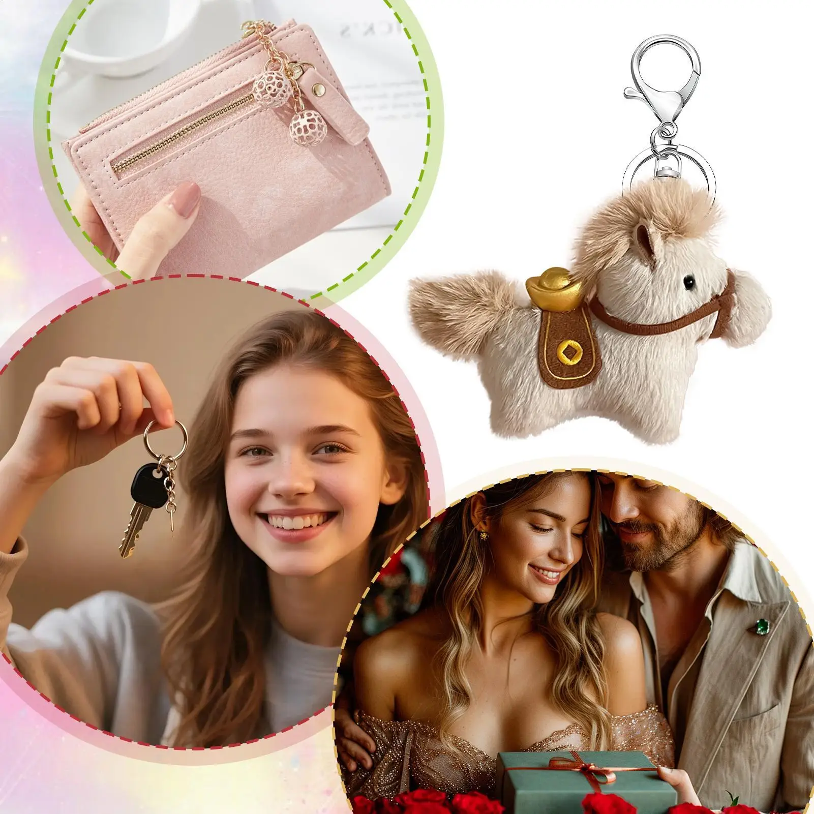 Paardentas charme 4-inch reishanger schattige dieren portemonnee sleutelhanger voor dames heren meisjes minnaar rugzak reizen thuis feestklas