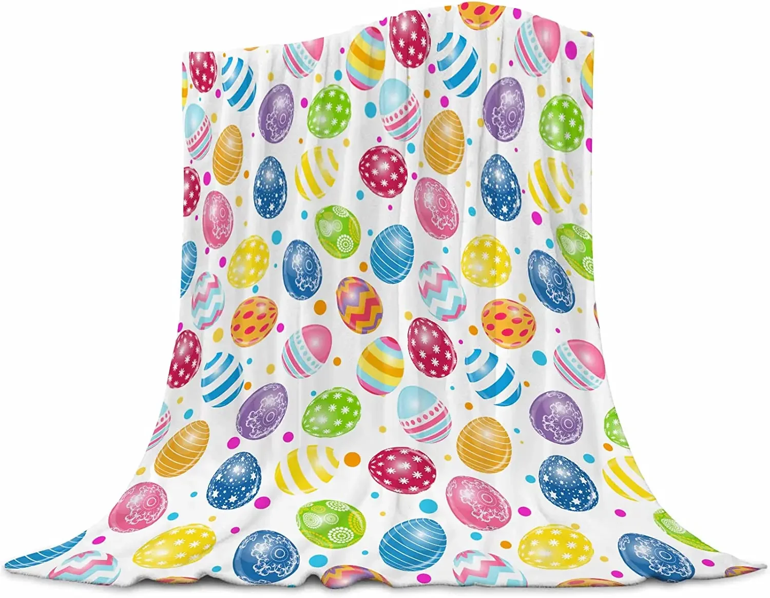 Happy Easter Blanket Easter Rabbit Bunny Eggs Spring Easter Throw Blanket Soft Lightweight Flannel Blanket for Bed Sofa Couch