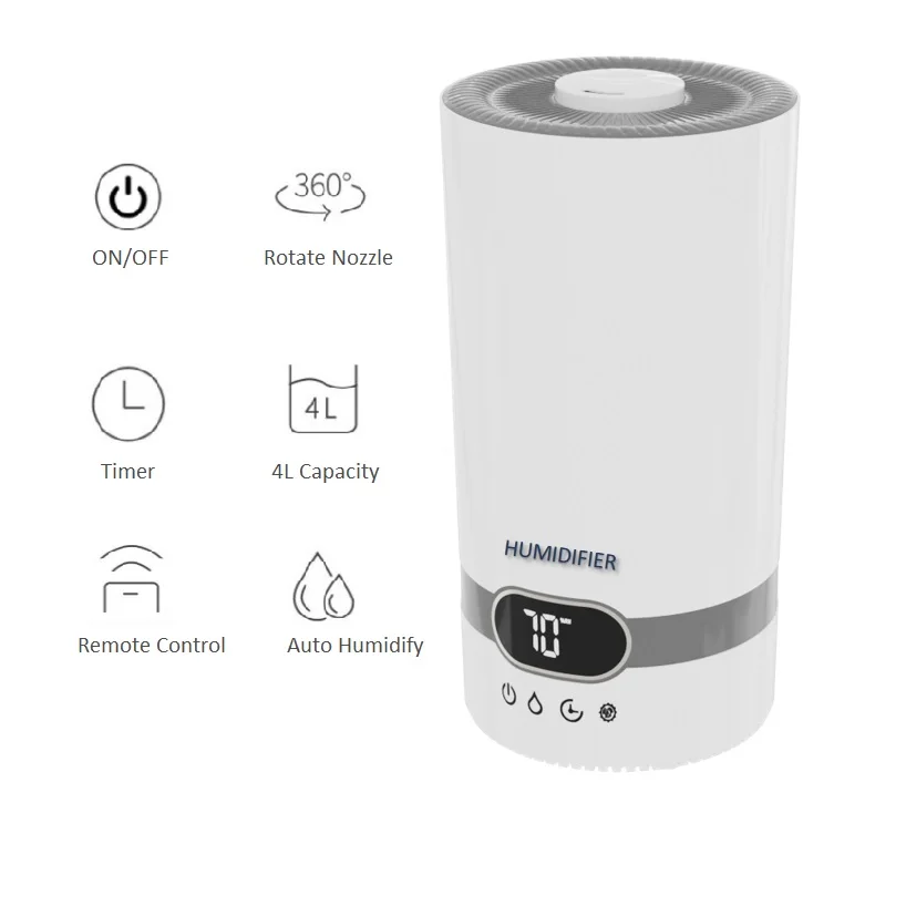 Smart Touch Control Three Mist Speed Humidistat Ultrasonic Cool Mist Humidifier With Remote Controller