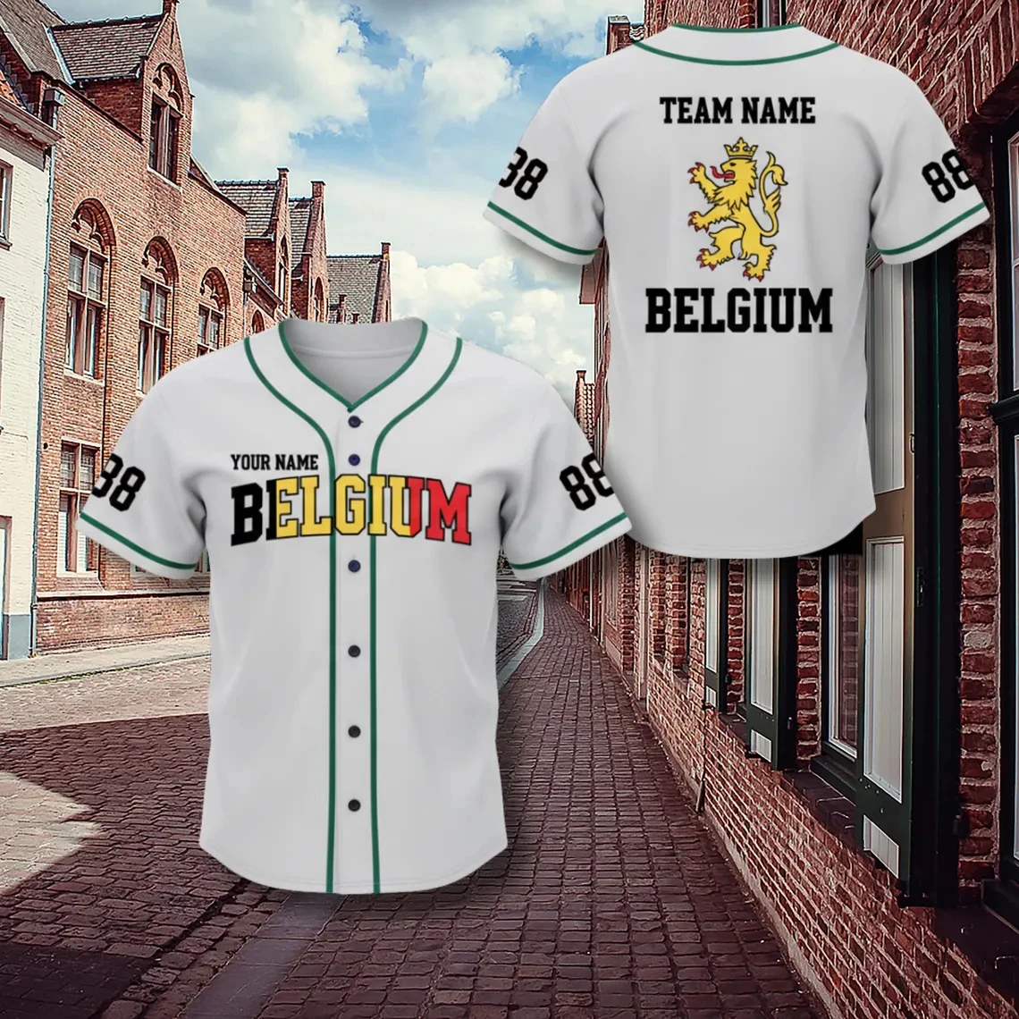 Custom Belgium Flag Baseball Jersey Personalized Name Team Number Short Sleeve Uniform Breathable Sports Tee For Belgian Fans