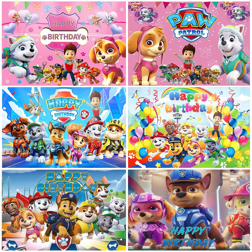 

Animation PAW Patrol Happy Birthday Party Backdrop Cute Puppy Dog Background Party Decorations Kid Shower Supplies Boy Girl Gift