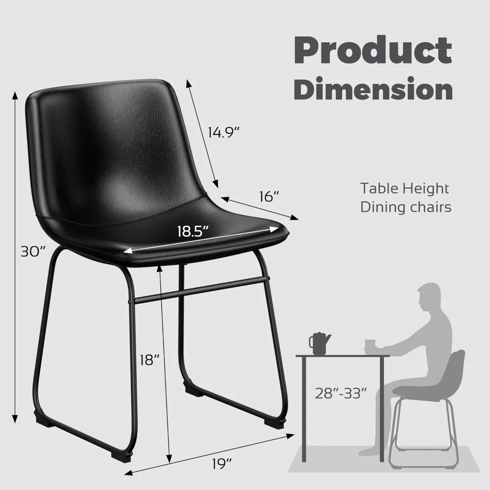 Dining Chairs Set of 8, 18 Inch Faux Leather Kitchen Dining Chairs with Back, Modern Armless Dining Room Chair