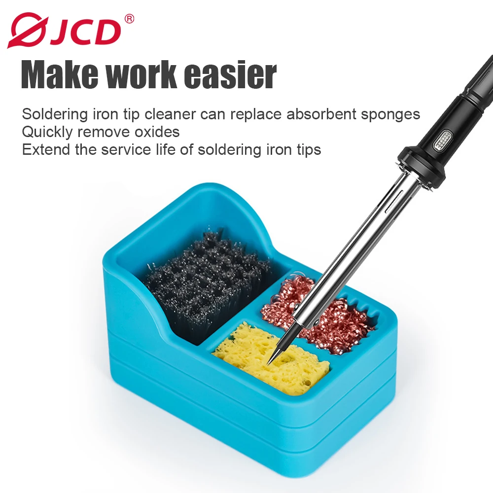 3 IN 1 Soldering Iron Tips Cleaning BOX Steel Brush Sponge Copper Wire 3 Clean Modes Welding Head Tin Slag Remove Cleaner Tool
