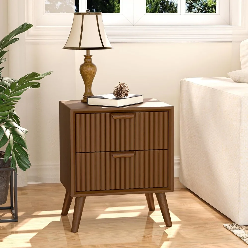 Nightstand, End Table, Side Table with Drawers for Bedroom, Living Room, Wood Side Accent Table with Storage