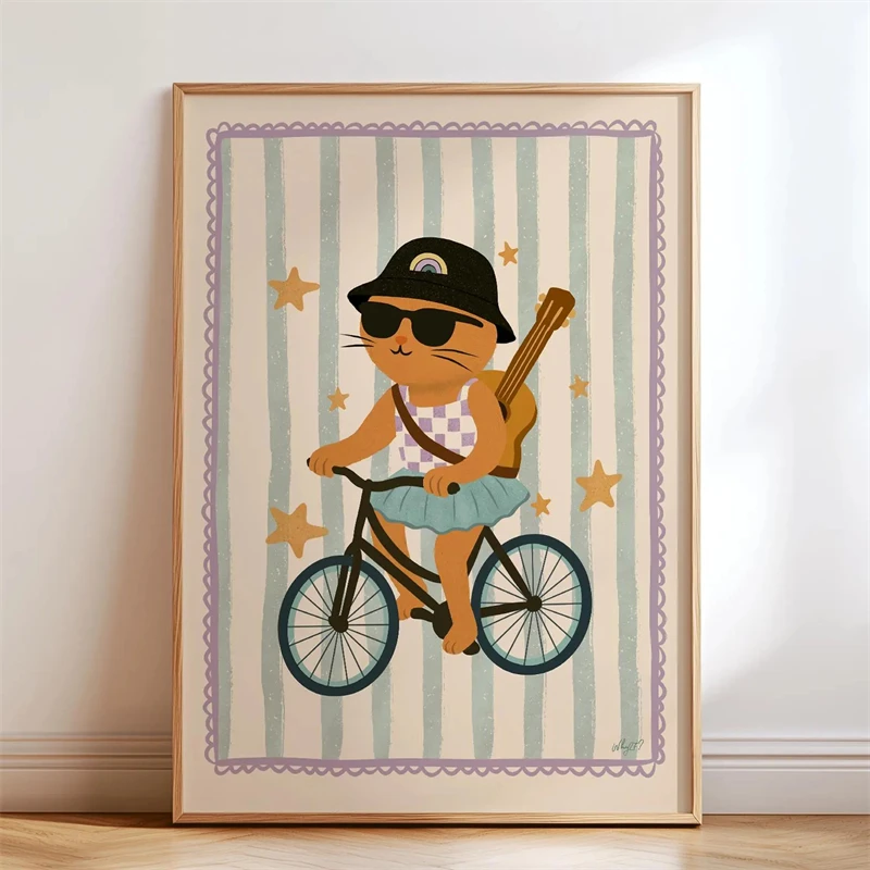 Vintage Animal Illustration Poster Boho Nursery Print Canvas Painting Retro Kid Wall Art Picture for Groovy Kids Room Home Decor