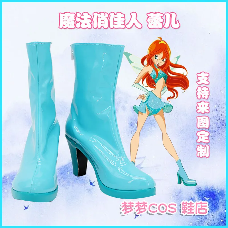 Zapatos de Cosplay de Anime Club Cartoon Princess Bloom, botas para mujeres adultas y niñas, tacones altos azules para fiesta de Halloween
