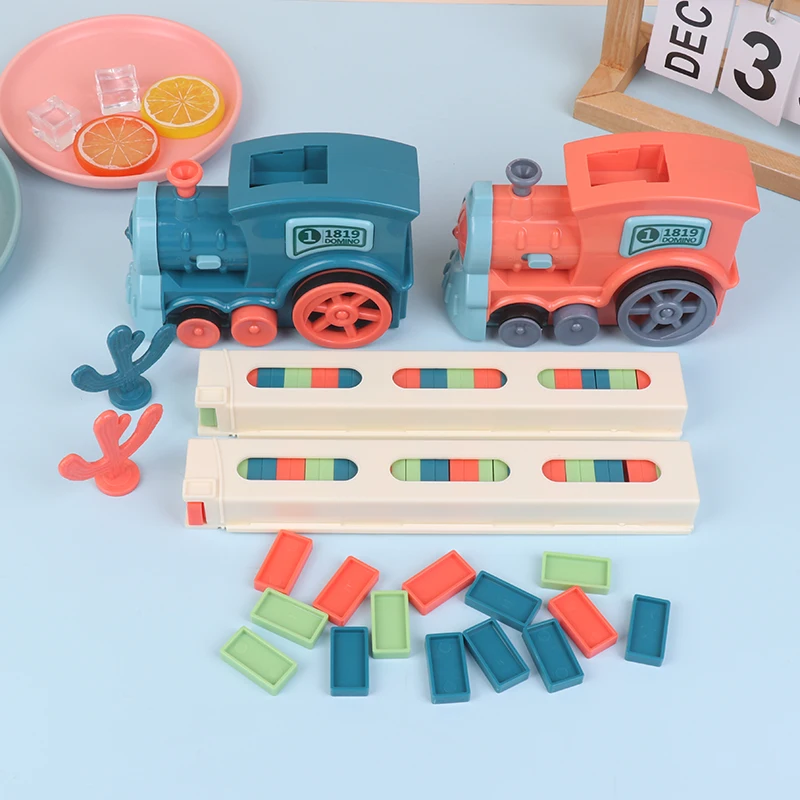 Kinderen Elektrische Domino Trein Auto Set Geluid & Licht Automatisch Leggen Dominostenen Blokken Spel Educatief Kerstcadeau Kids Speelgoed