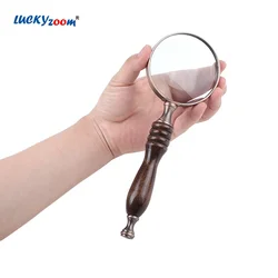 Classic 10X Reading Magnifier Metal Handheld Magnifying Glass Wooden Handle Jewelry Loupe Black Color Box Gift 72MM Retro Lupe