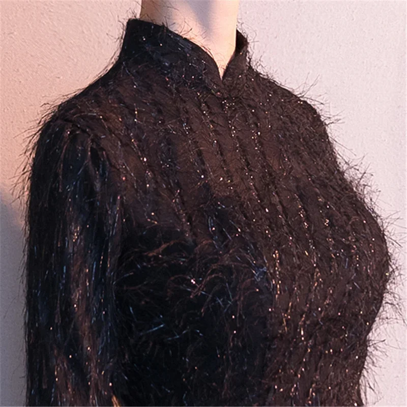 Es YiiYa, vestido de noche modesto personalizado, borla negra, cuello alto, media manga, cremallera, vestido de fiesta Formal de talla grande para mujer E035