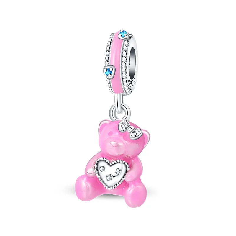 

925 Sterling Silver Sweetheart Bear Charms Pendant For Women Fit Original Bracelet DIY Birthday Party Jewelry Gifts